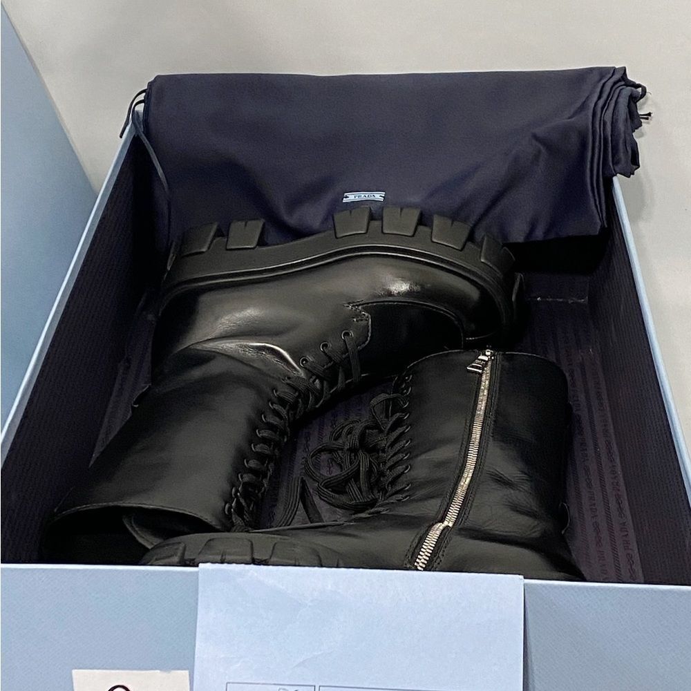 Prada Lug-Sole Tall Leather Combat Boots size 36 - Picture 13 of 15